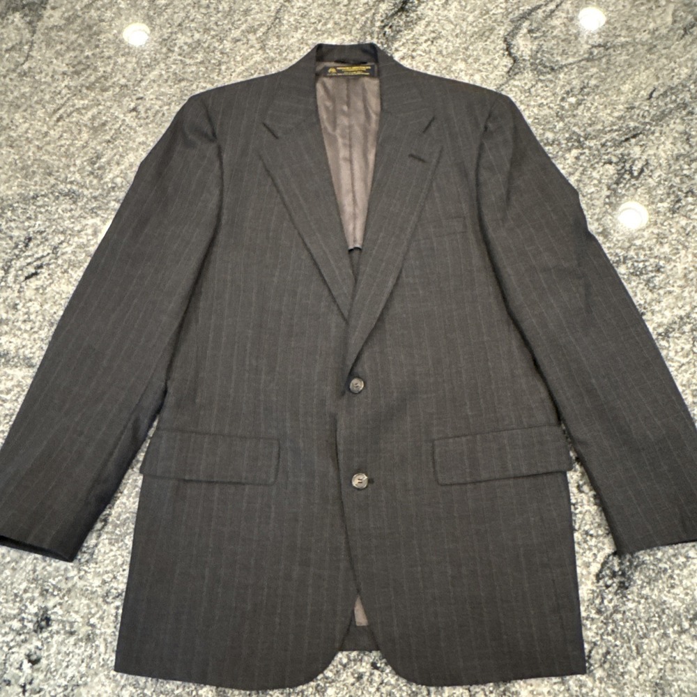 Brooks Brothers 1818 Blazer Jacket 40L Men's Striped Charcoal Grey Made‎ in USA